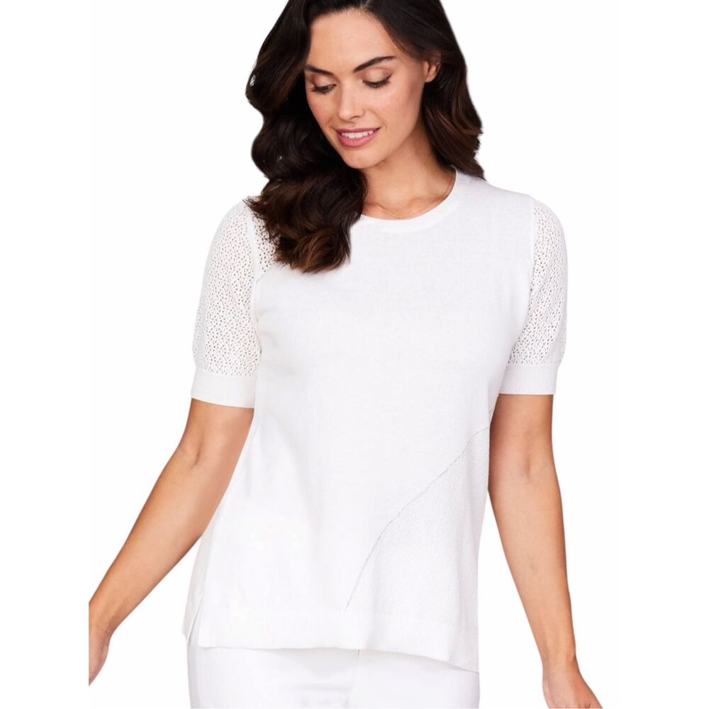 PEACE OF CLOTH Mixed Stitch Sweater Top White Small